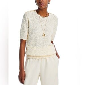 FRAME CURRENT SEASON Bouclé-knit popcorn cream sweater with gold buttons large